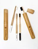 Bamboo toothbrush made out of natural bamboo with medium soft bristles in white or black colour options.