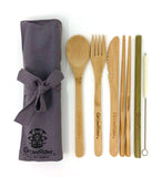 Bamboo CUTLERY SET 5pcs + cotton cleaning brush