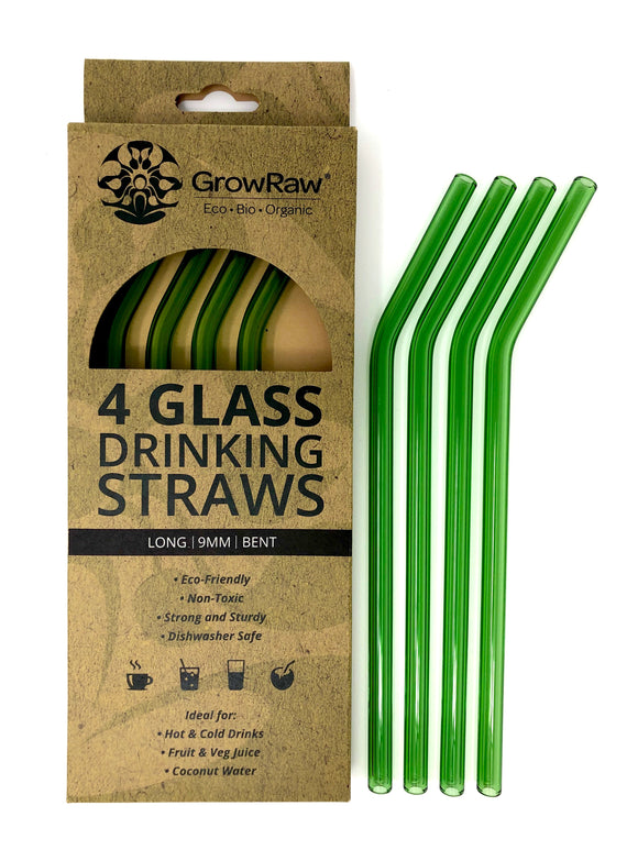 GREEN 4 GLASS STRAWS - LONG|9MM|BENT