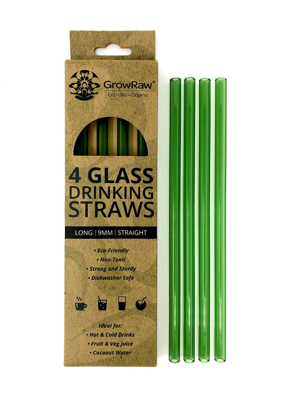 GREEN 4 GLASS STRAWS - LONG|9MM|STRAIGHT