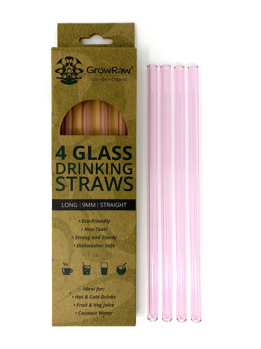 PINK 4 GLASS STRAWS - LONG|9MM|STRAIGHT