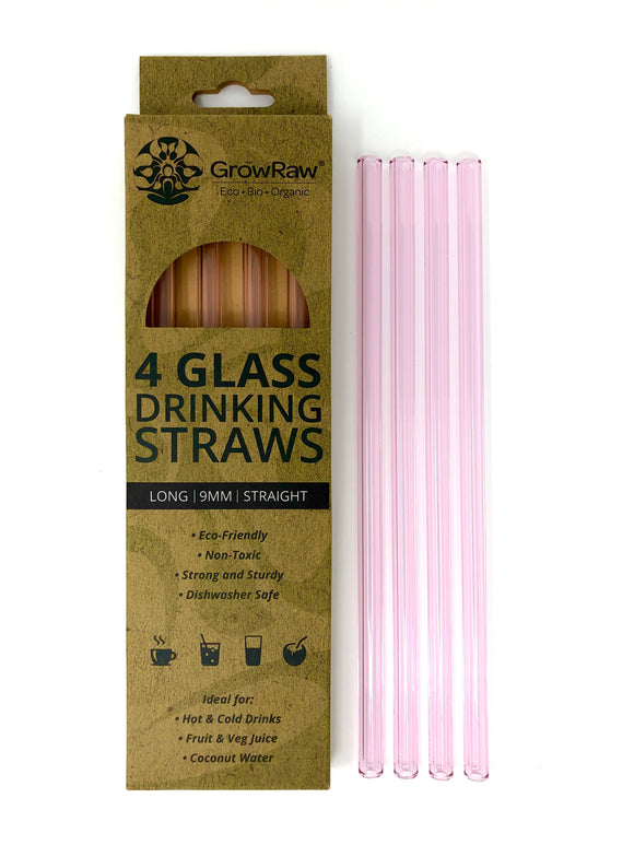 PINK 4 GLASS STRAWS - LONG|9MM|STRAIGHT