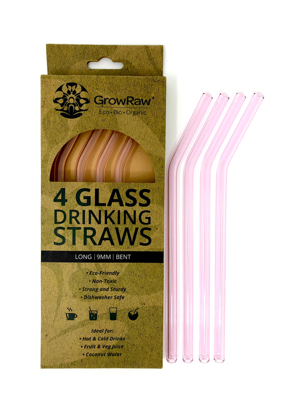 PINK 4 GLASS STRAWS - LONG, 9MM